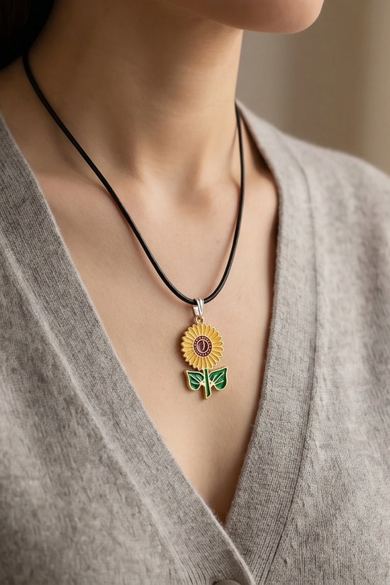 Vibrant Sunflower Enamel Pendant Necklace