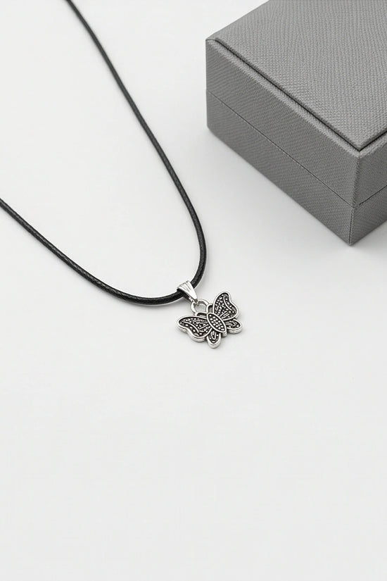 Silver Textured Butterfly Pendant Necklace