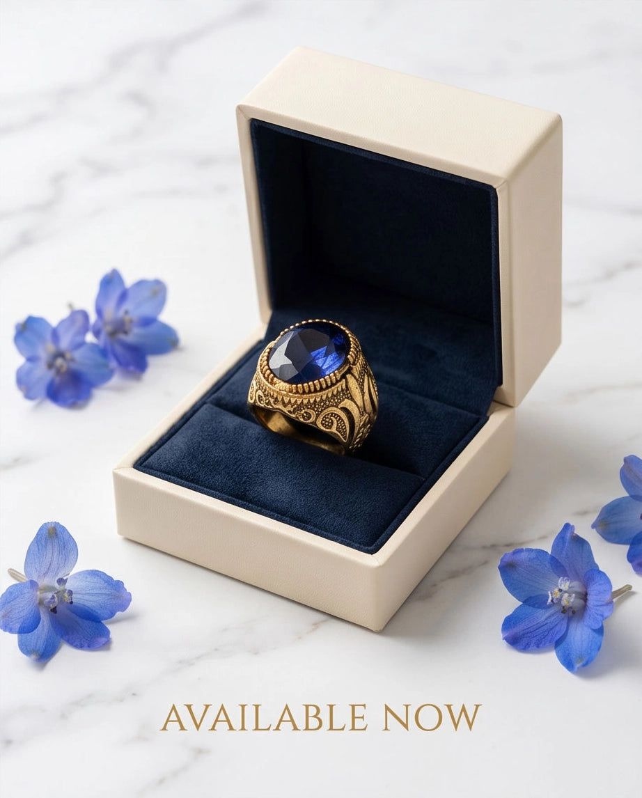 Antique Gold Oval Sapphire Scroll Signet Ring