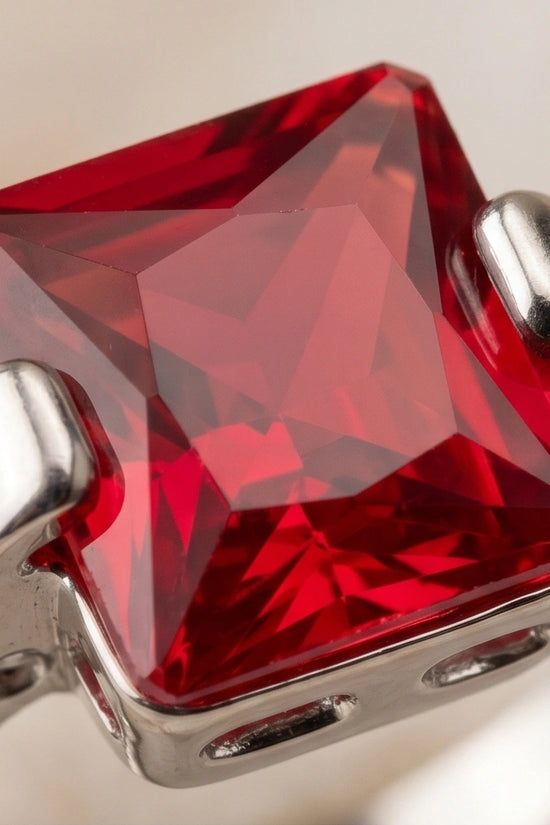 Sterling Silver Princess-Cut Red Ruby Solitaire Ring