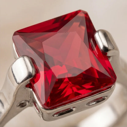 Sterling Silver Princess-Cut Red Ruby Solitaire Ring
