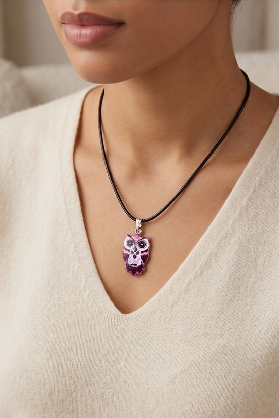 Elegant Magenta Owl Totem Pendant Necklace