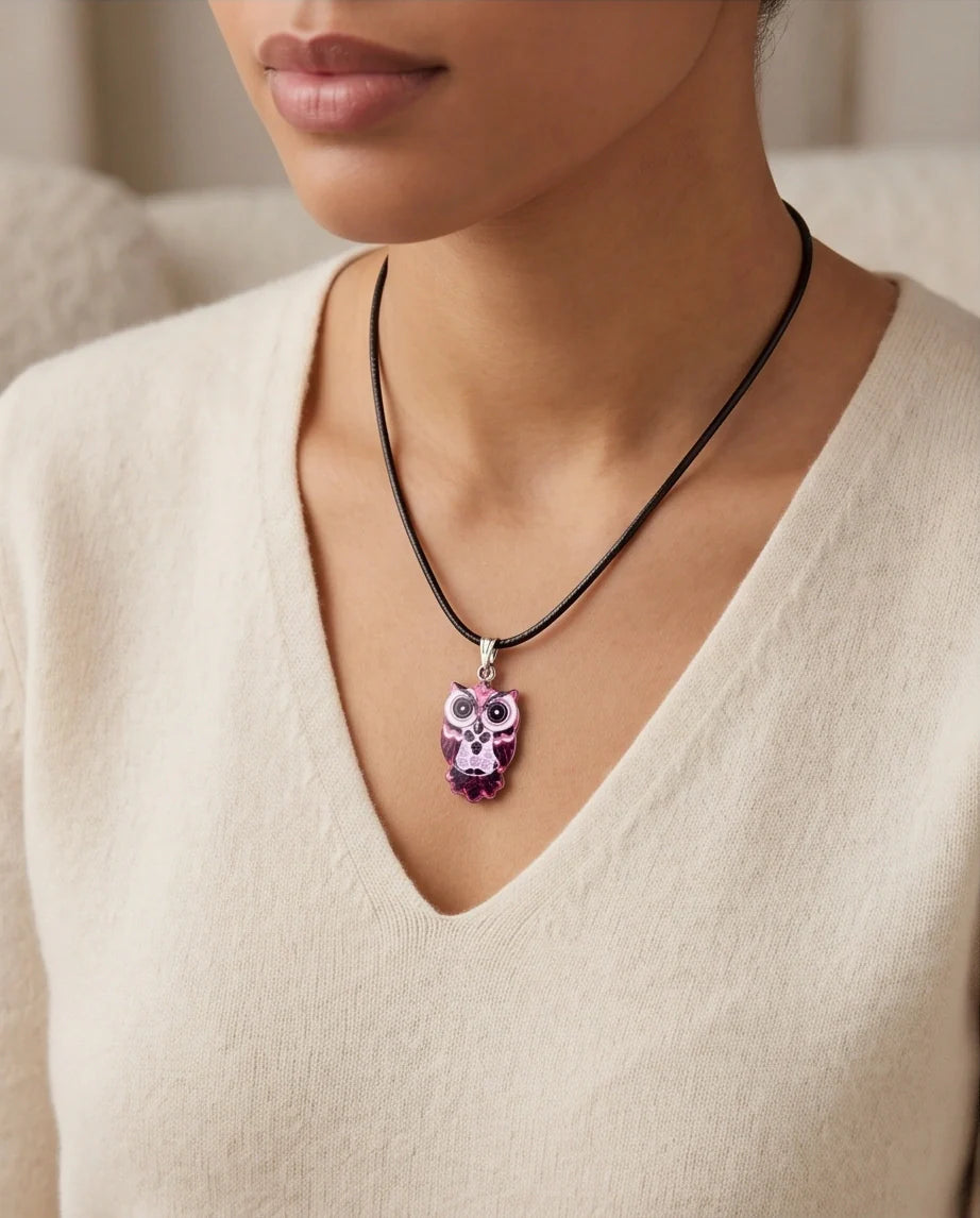 Elegant Magenta Owl Totem Pendant Necklace
