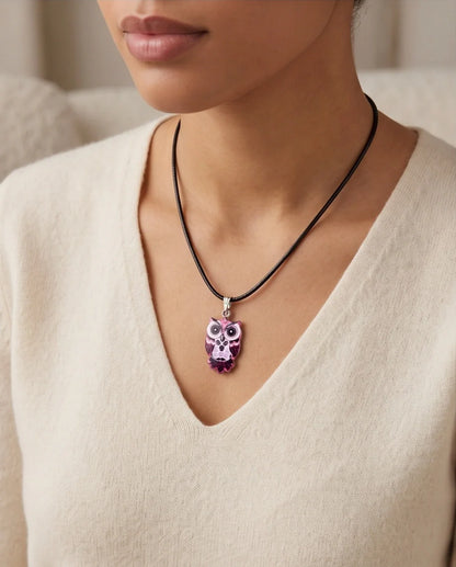 Elegant Magenta Owl Totem Pendant Necklace