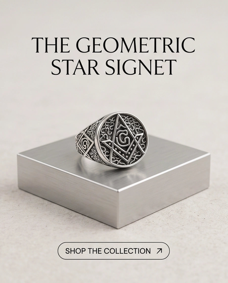Masonic Scrollwork Oval Signet Silver Ring