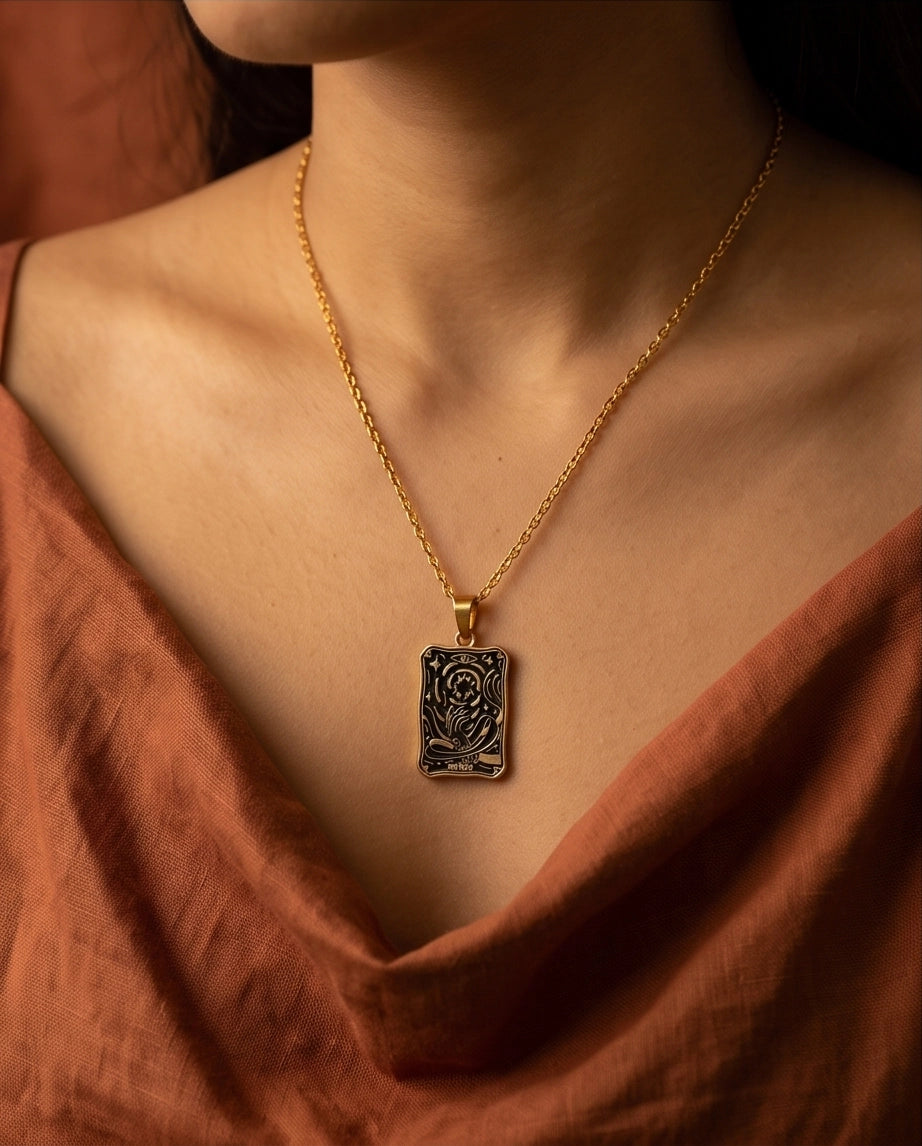 Gold "The Star" Tarot Card Pendant Necklace