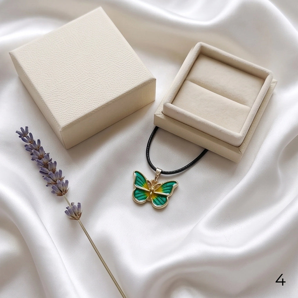 Green & Gold Butterfly Cord Necklace