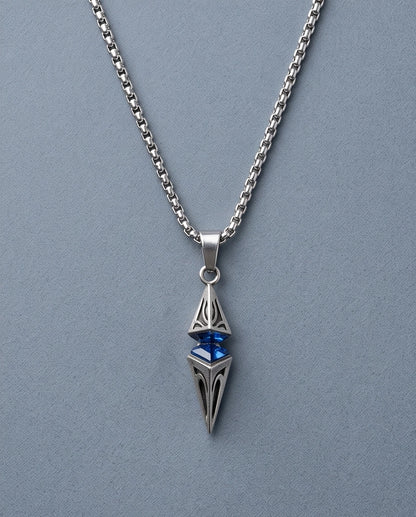 Silver Sapphire Pointed Pendulum Cage Pendant Necklace