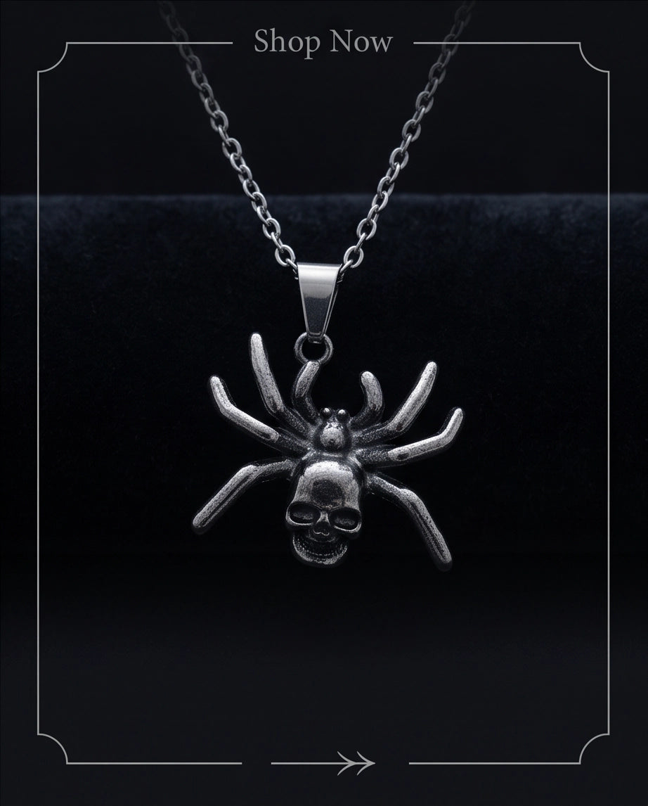 Black Spider Skull Motif Pendant Necklace