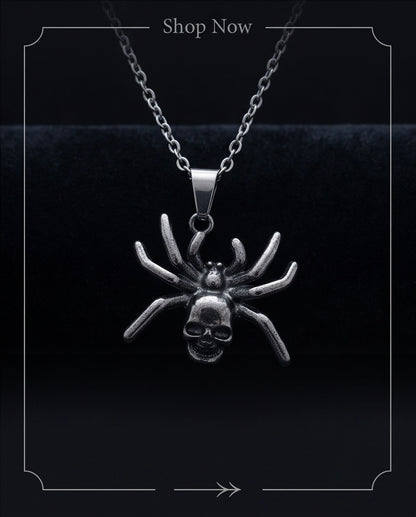 Black Spider Skull Motif Pendant Necklace