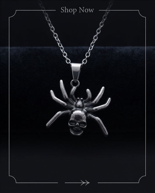 Black Spider Skull Motif Pendant Necklace
