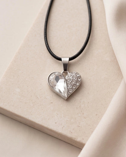 Silver Clear Crystal Heart Pavé Pendant Necklace