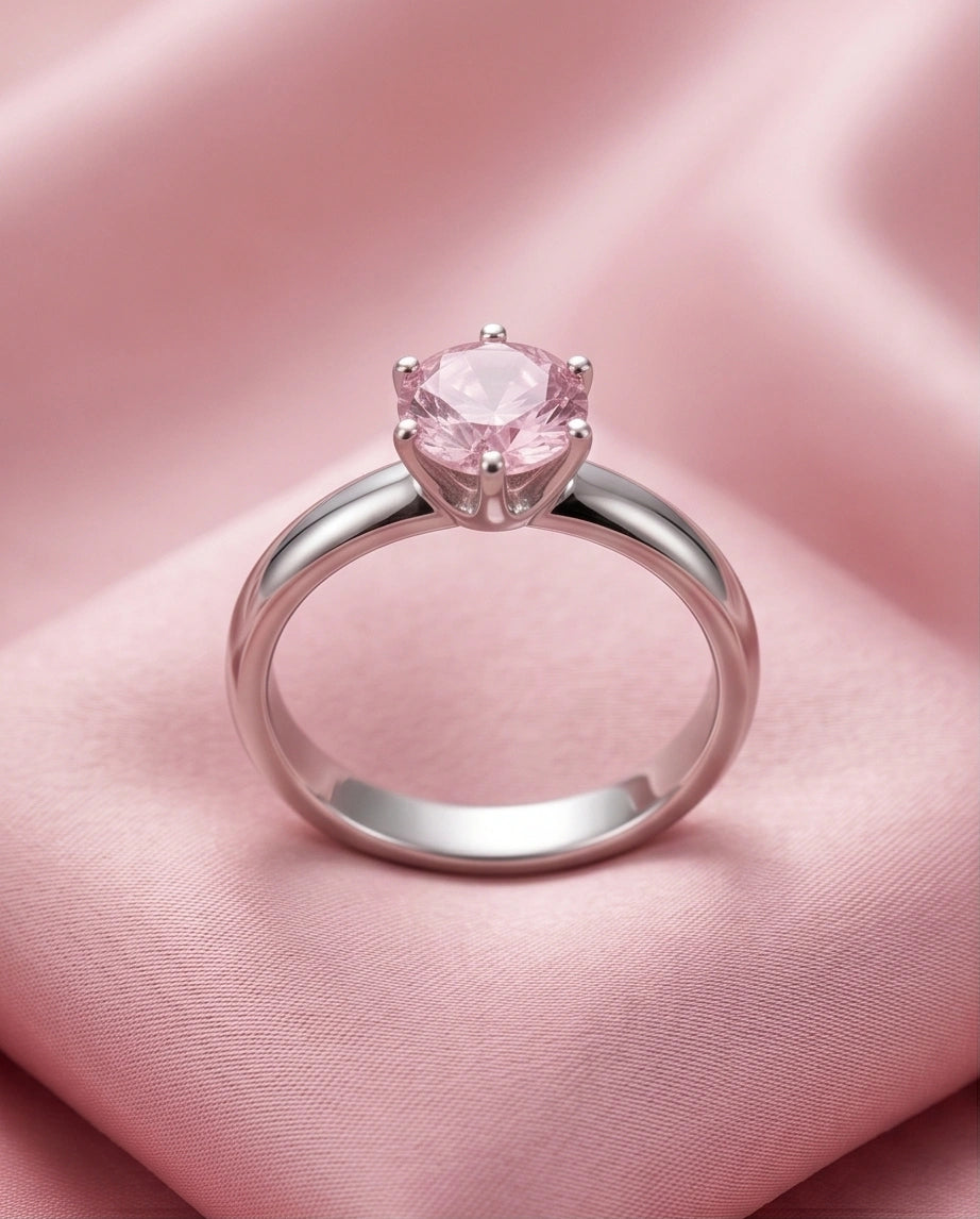 Sterling Silver Classic Round-Cut Pink Sapphire Solitaire Ring
