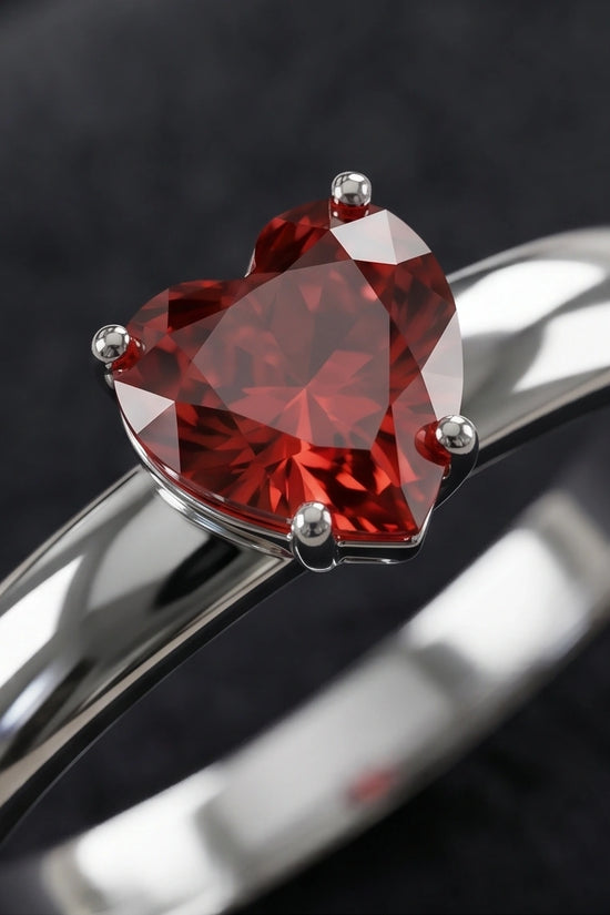 Sterling Silver Heart-Cut Red Garnet Solitaire Ring