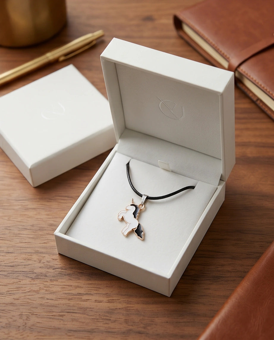 Gold and Black Unicorn Pendant Necklace