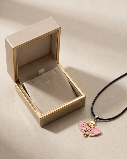 Pink Enamel Bamboo Fan Pendant Necklace