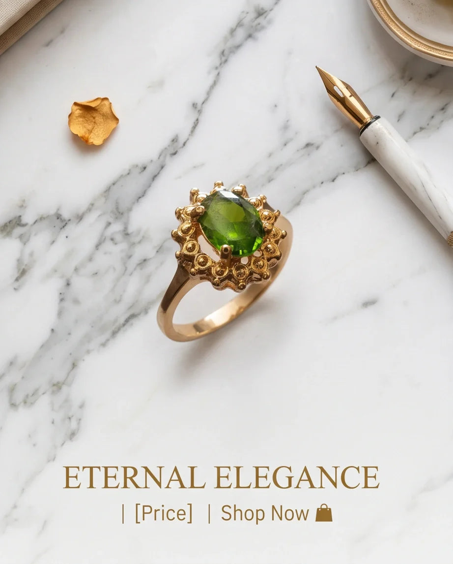 Vintage Gold Oval Peridot Victorian Halo Ring