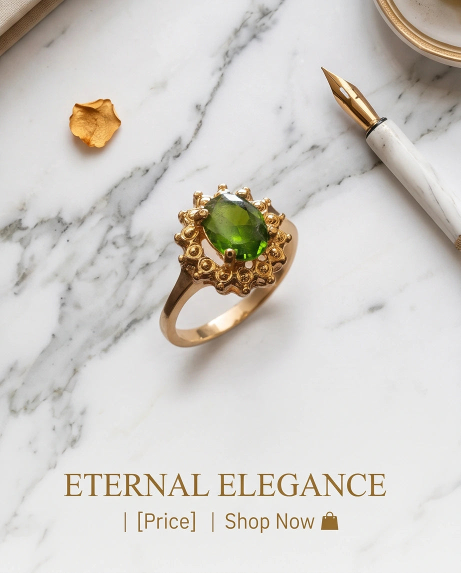 Vintage 14K Gold Oval Peridot Victorian Halo Ring