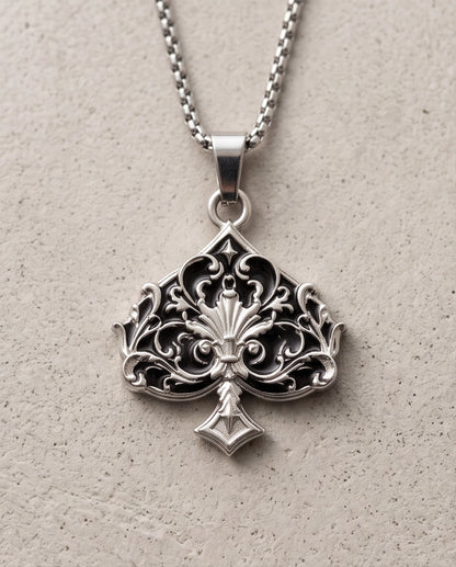 Silver Filigree Ace of Spades Pendant Necklace