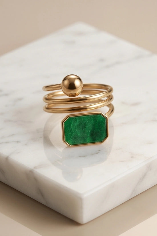 Golden Malachite Orbital Statement Ring