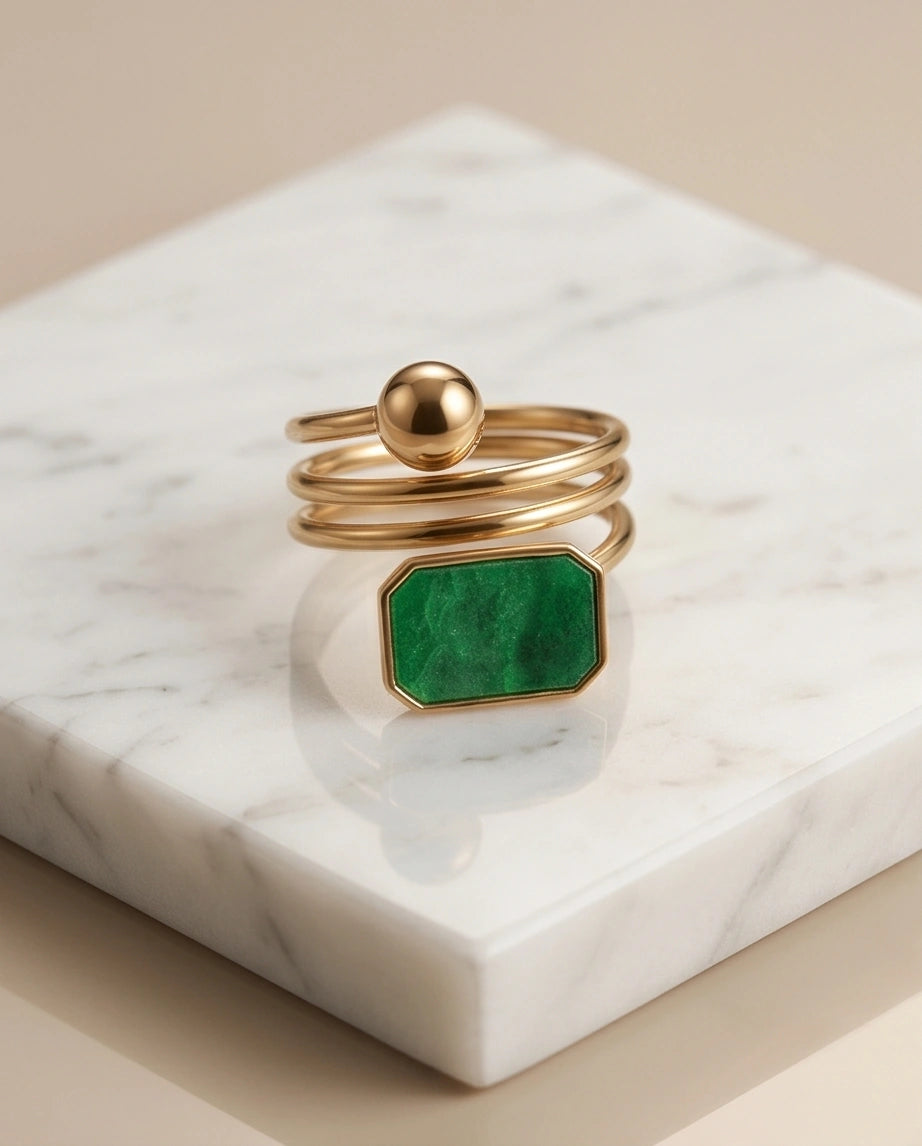 Golden Malachite Orbital Statement Ring