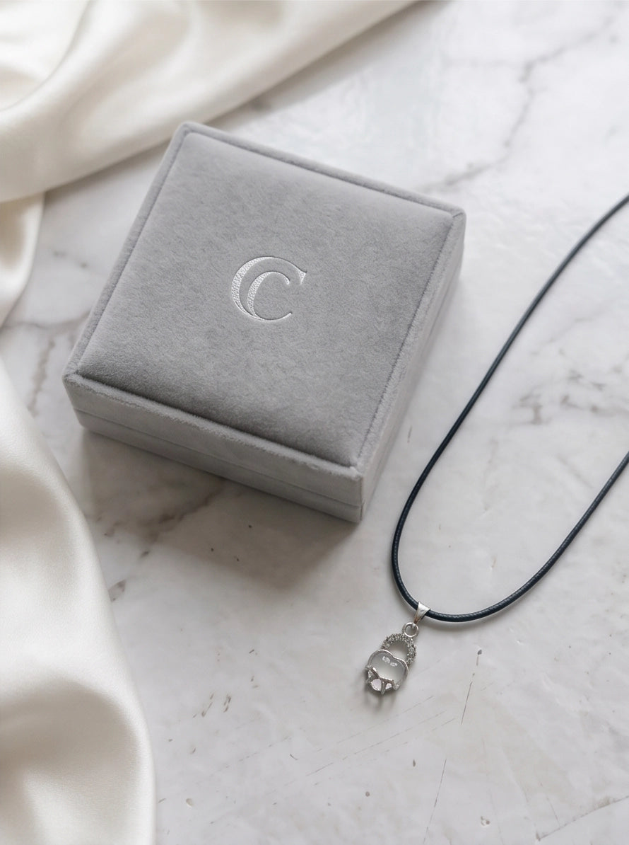 White Moonstone Heart Bow Lock Pendant Necklace