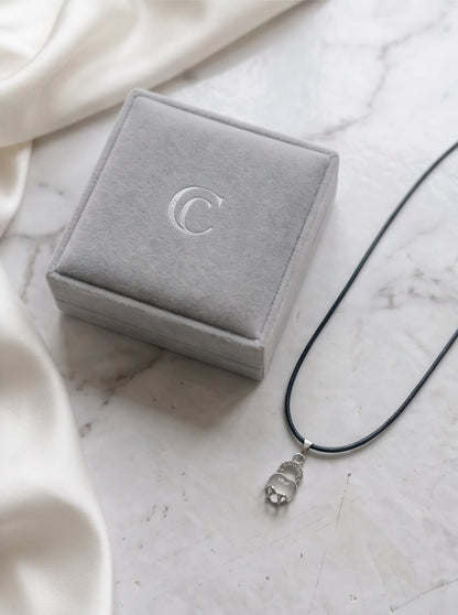 White Moonstone Heart Bow Lock Pendant Necklace