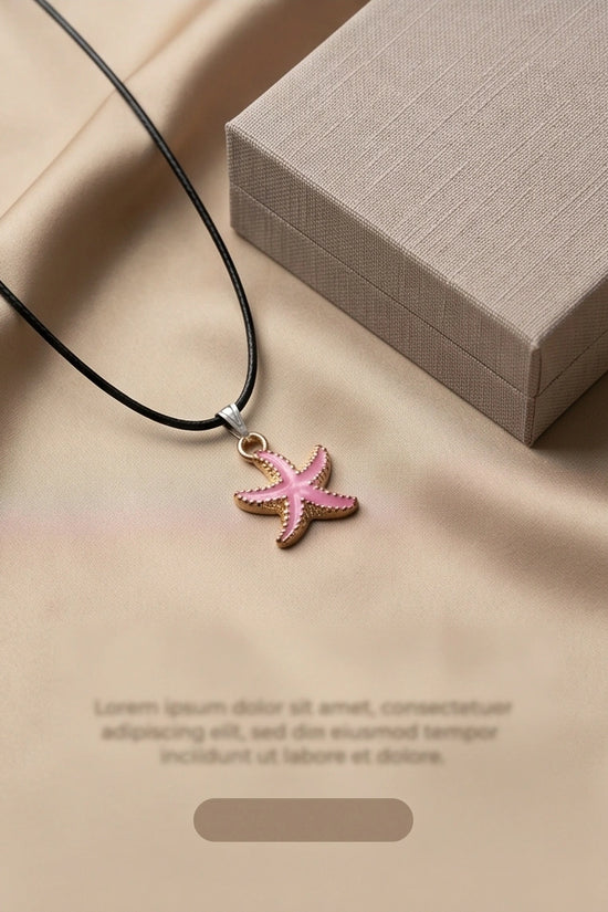 Pink Starfish Enamel Pendant Necklace with Elegant Gift Box