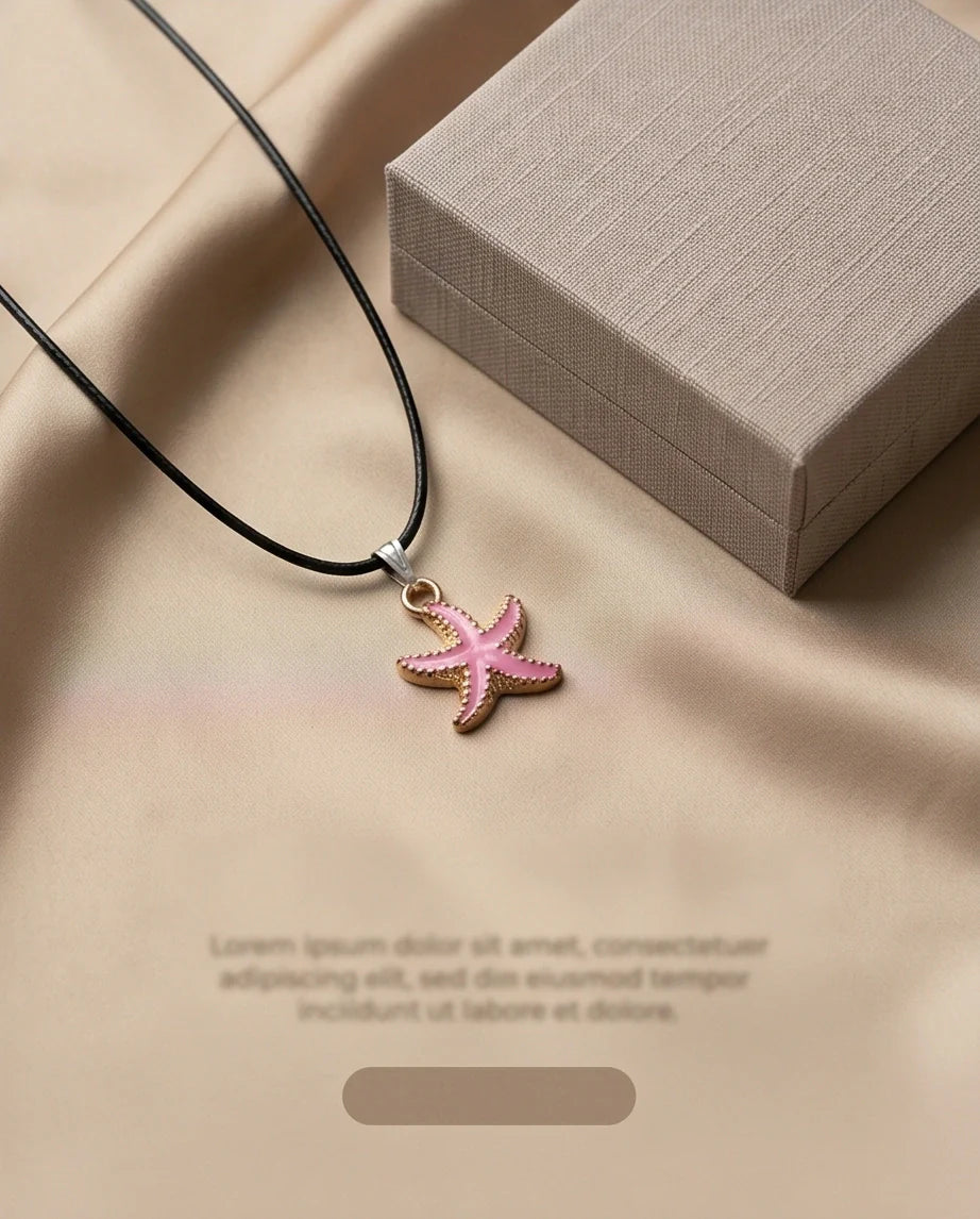 Pink Starfish Enamel Pendant Necklace with Elegant Gift Box