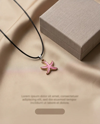 Pink Starfish Enamel Pendant Necklace with Elegant Gift Box