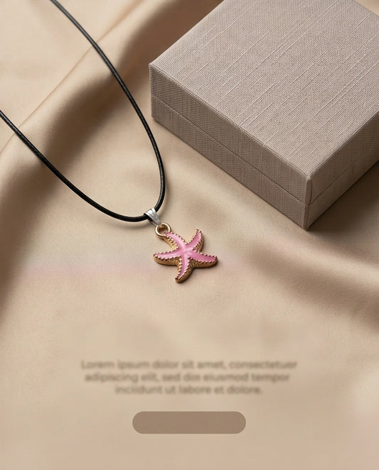 Pink Starfish Enamel Pendant Necklace with Elegant Gift Box