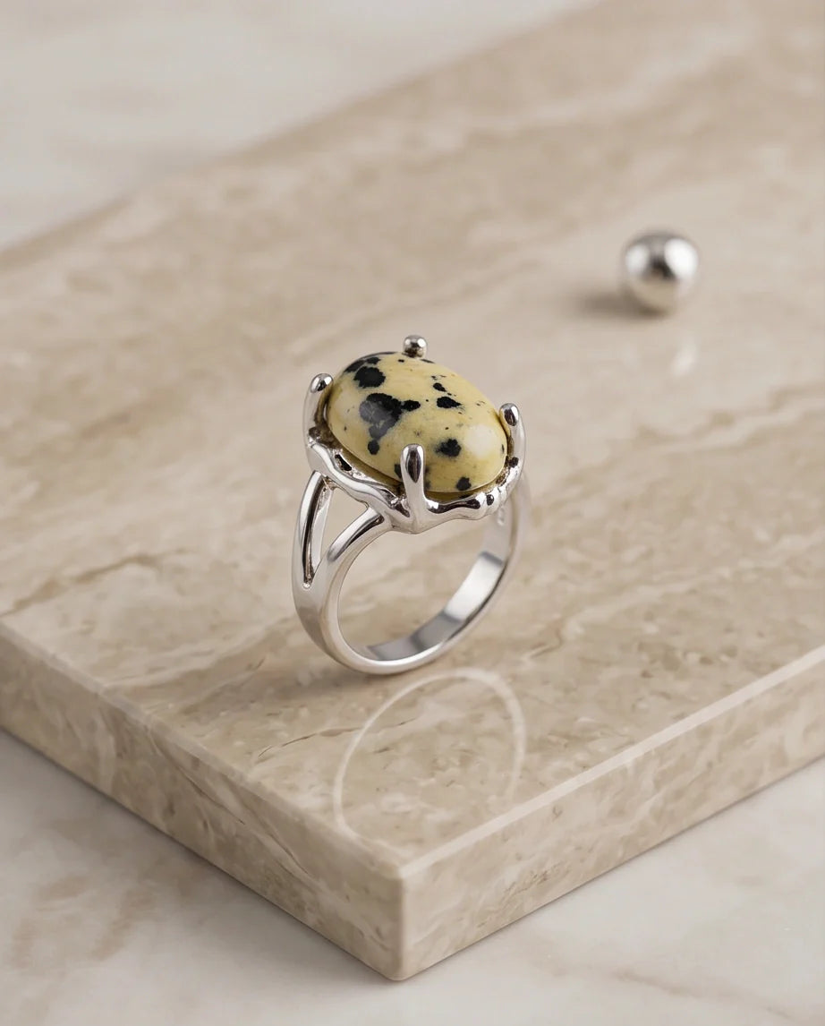 Wild Splendor Dalmatian Jasper Ring