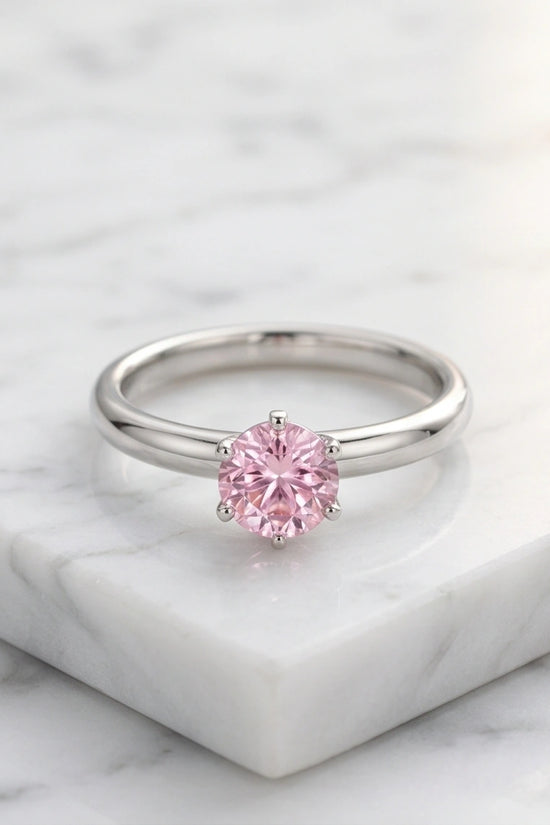 Sterling Silver Round-Cut Pink Diamond Solitaire Ring