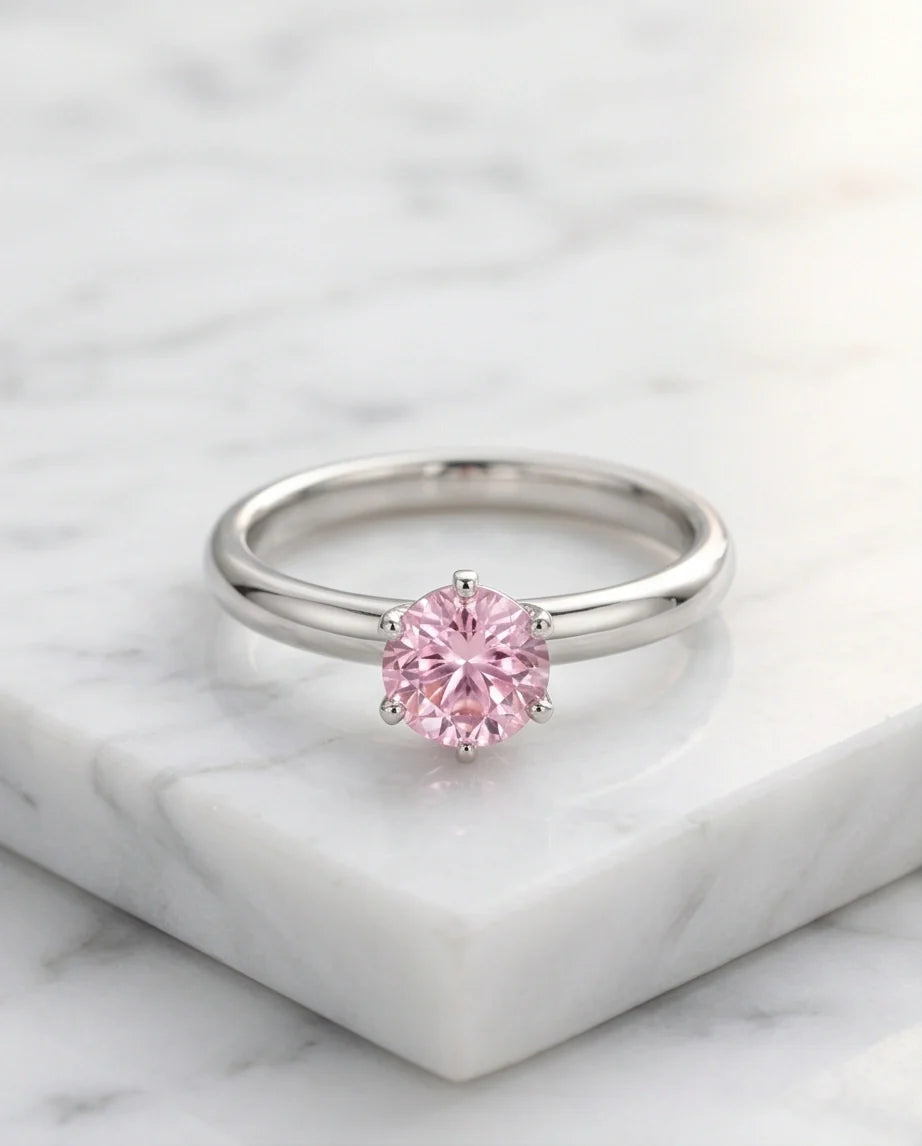 Sterling Silver Round-Cut Pink Diamond Solitaire Ring