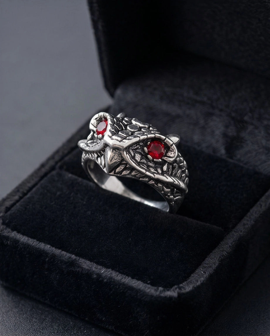 Crimson-Eyed Sculpted Serpent Head Ring