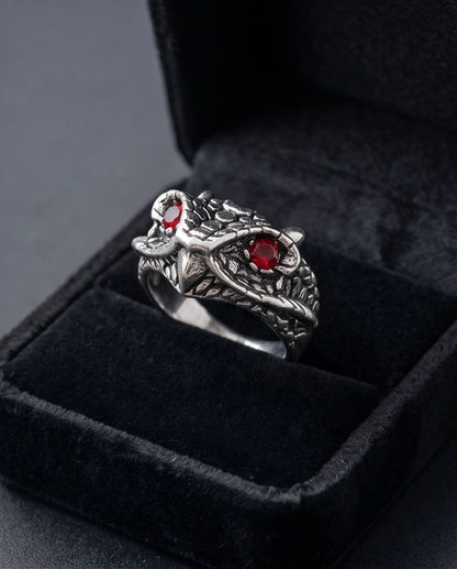 Crimson-Eyed Sculpted Serpent Head Ring