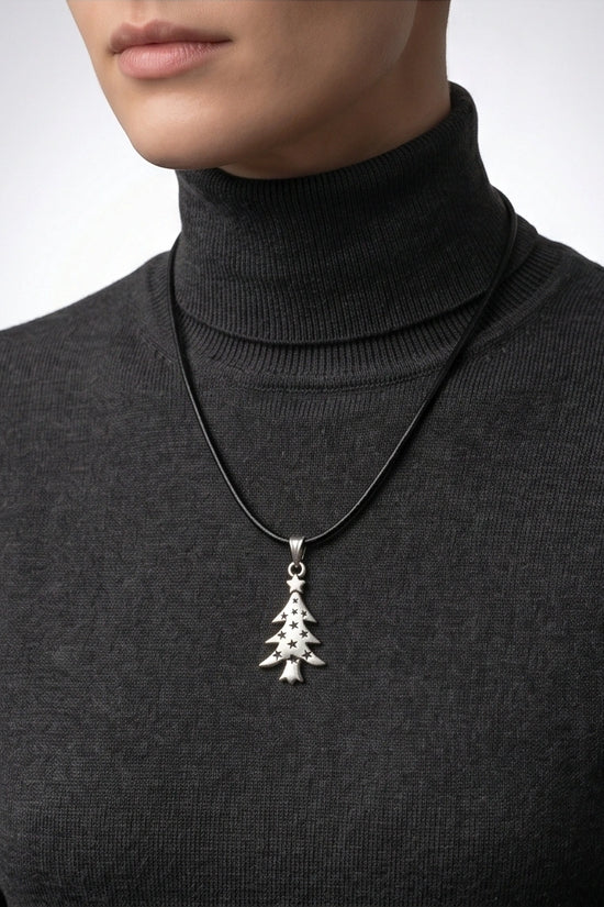 The Starry Pine: Minimalist Matte Silver Christmas Tree Pendant Necklace
