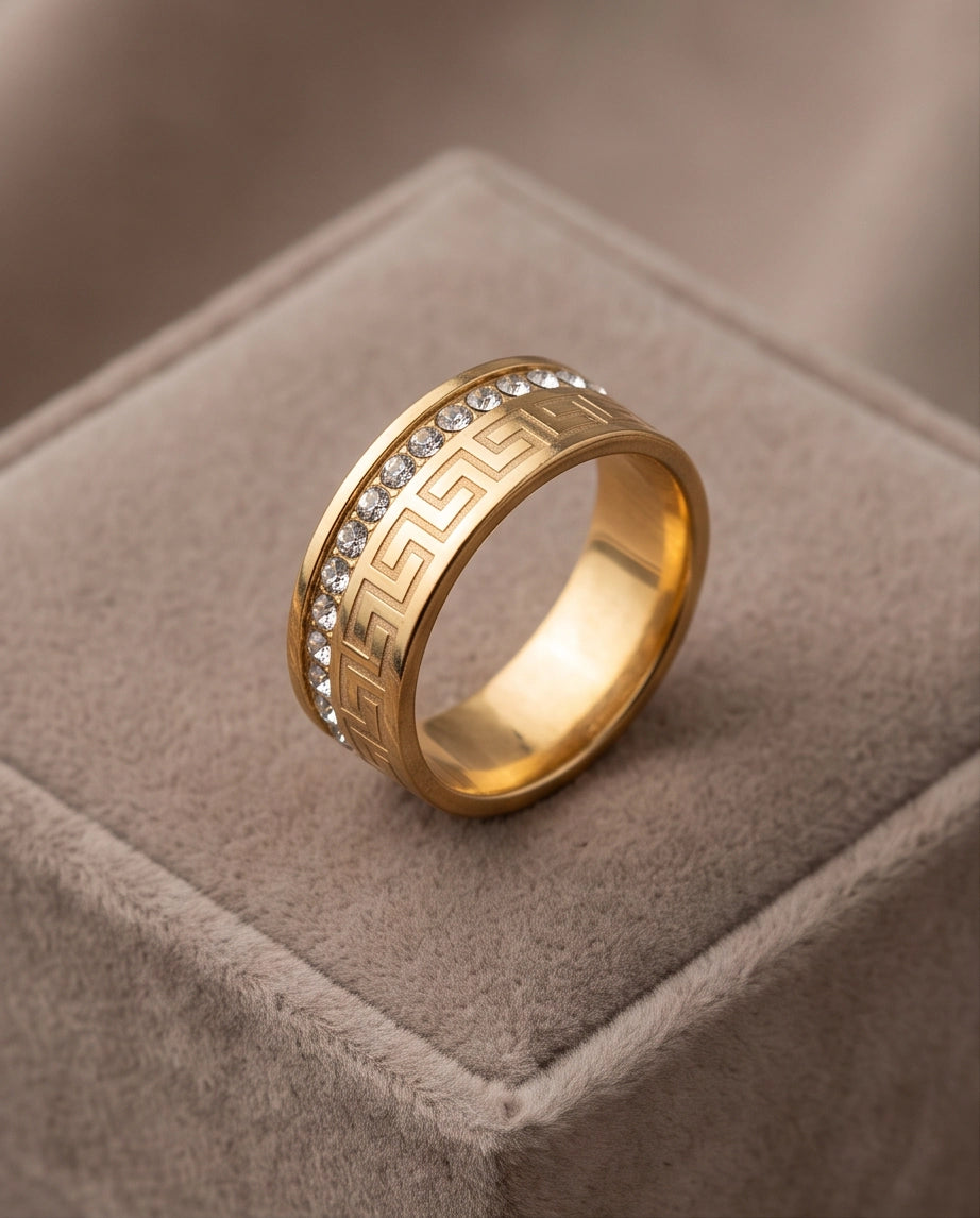Greek Key Crystal Eternity Band