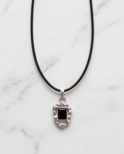 Liquid Metal Rectangular Black Gemstone Necklace