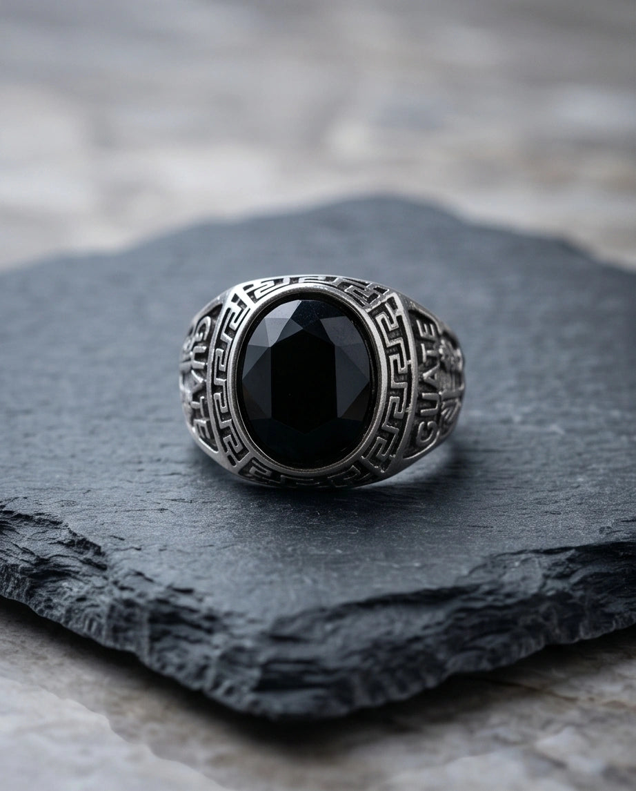 Vintage Black Onyx Military Signet Ring