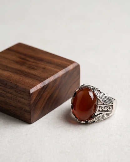 Ember Amber Stippled Signet Ring