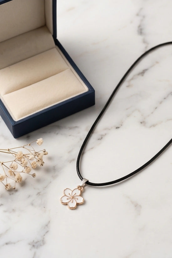 Gold and White Cherry Blossom Necklace