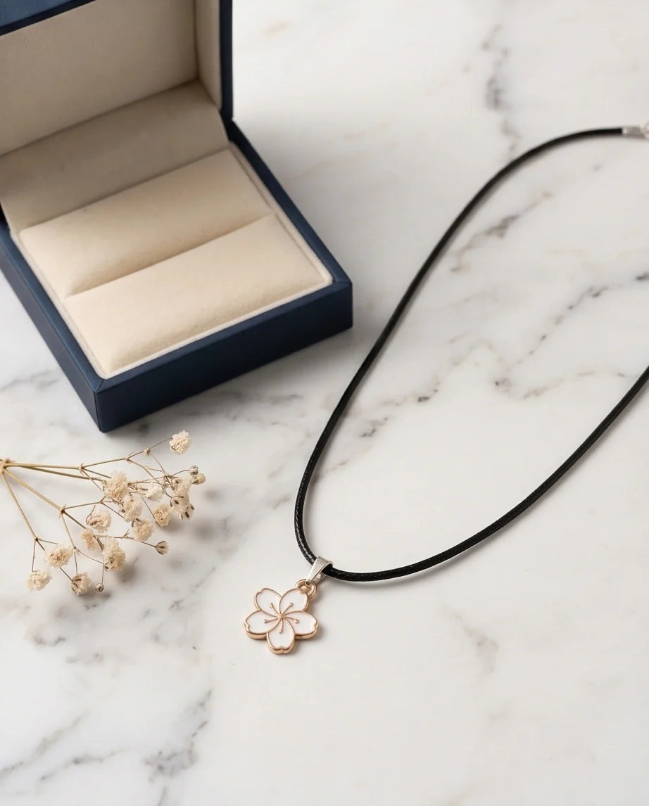 Gold and White Cherry Blossom Necklace