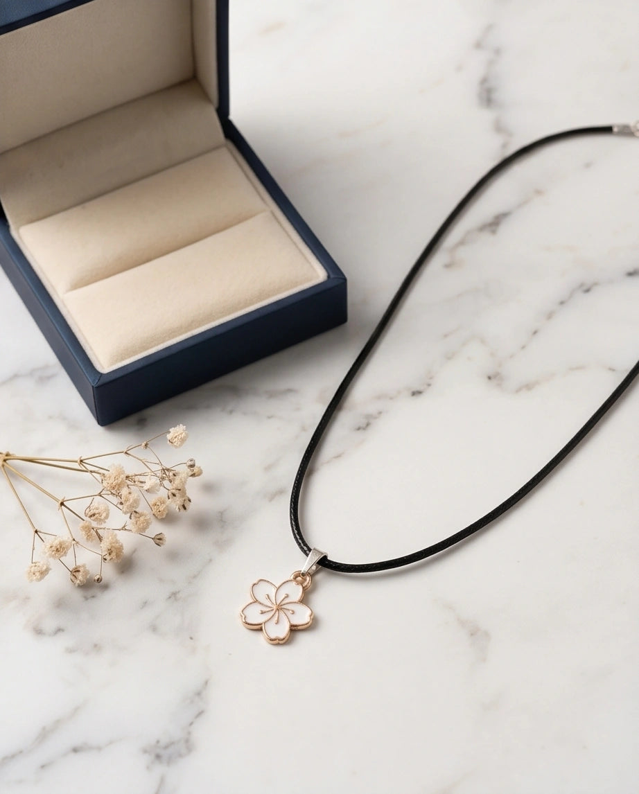 Gold and White Cherry Blossom Necklace