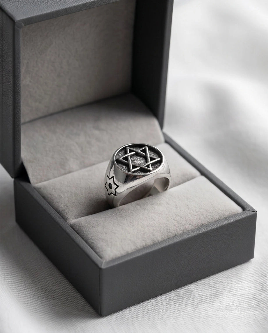 Silver Hexagram Celestial Signet Ring