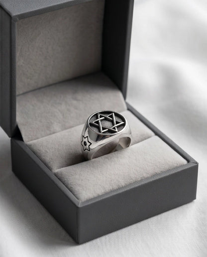 Silver Hexagram Celestial Signet Ring
