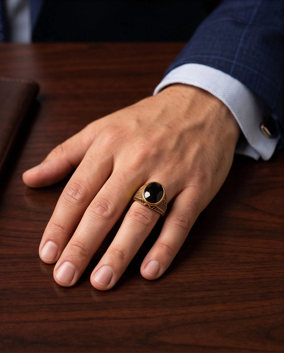 Antique Gold Oval Onyx Engraved Signet Ring