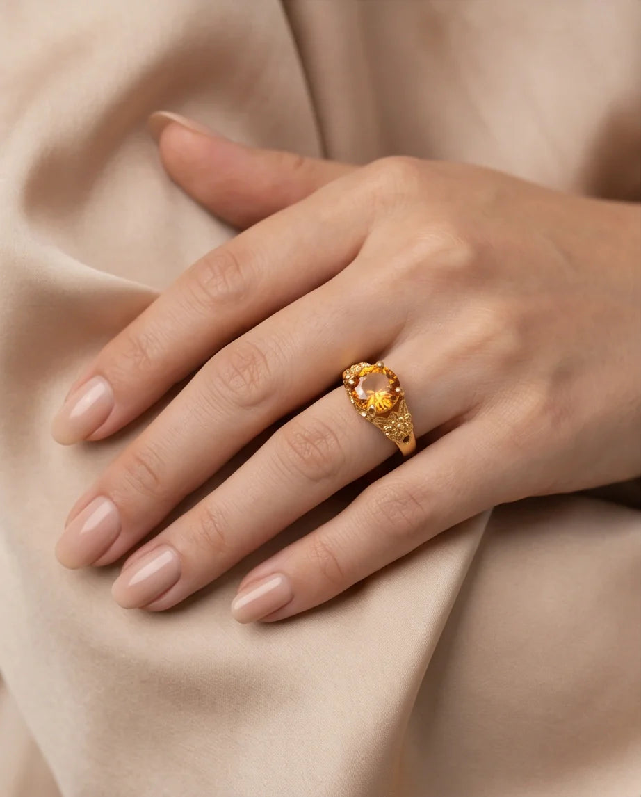 Golden Amber Botanical Blossom Ring