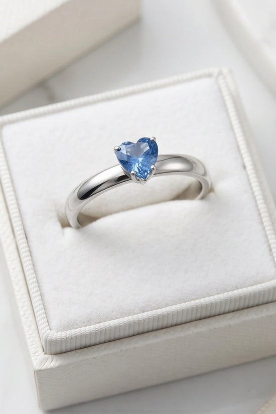 Sterling Silver Heart-Cut Blue Topaz Solitaire Ring