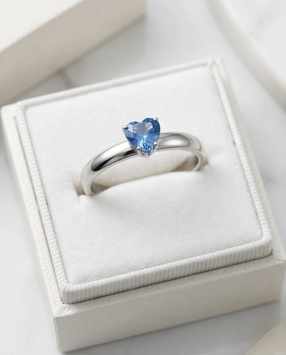 Sterling Silver Heart-Cut Blue Topaz Solitaire Ring